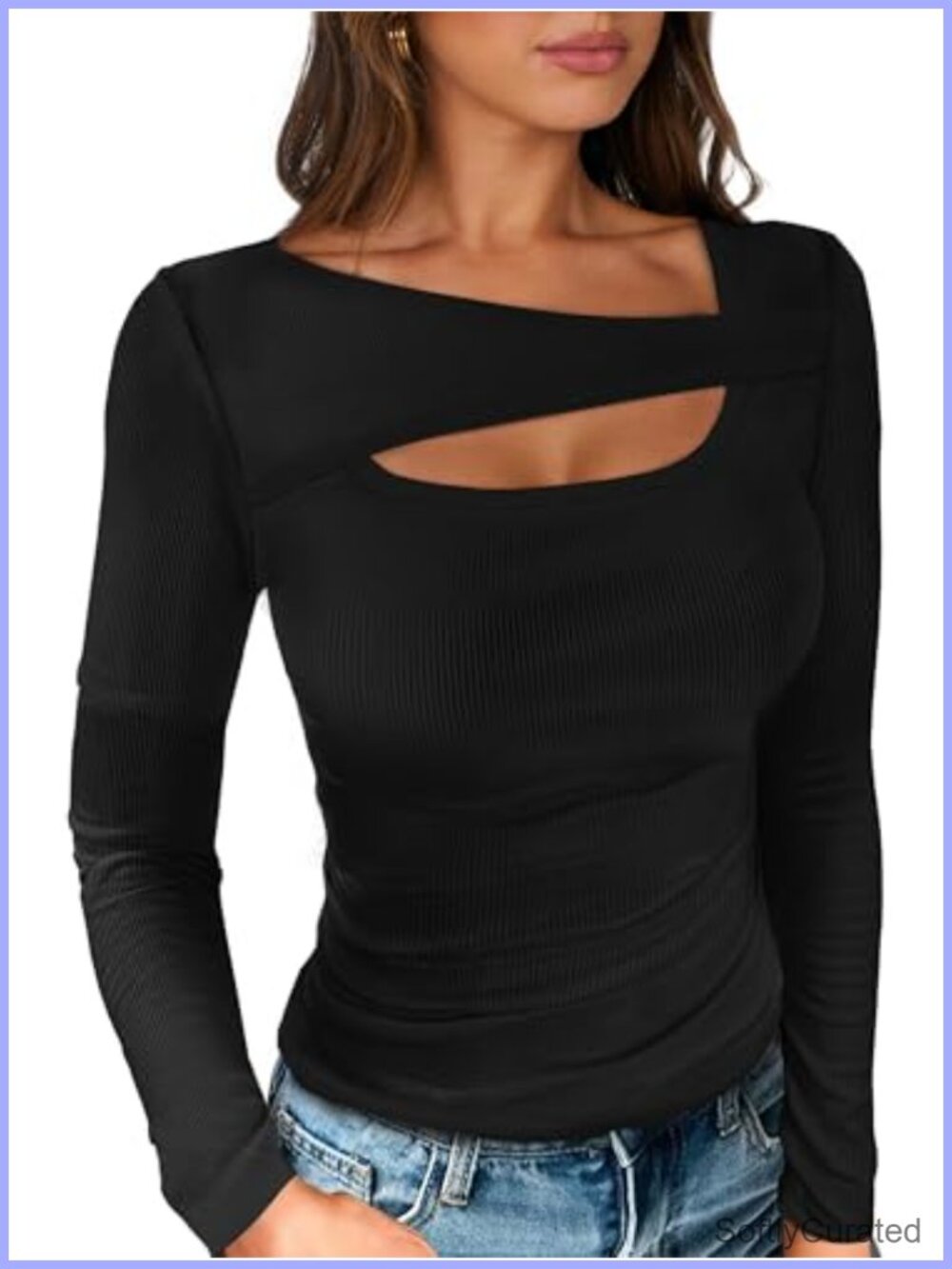 Womens Ribbed Cutout Long Sleeve Slim Fit Going Out Top